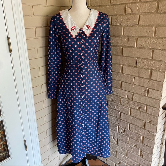 Timeless London Retro Mushroom Shirtwaist Tradcore Rockabilly Dress Embroidery 4 - Picture 1 of 11